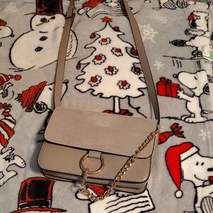 Chic Beige Crossbody Bag with Gold Chain